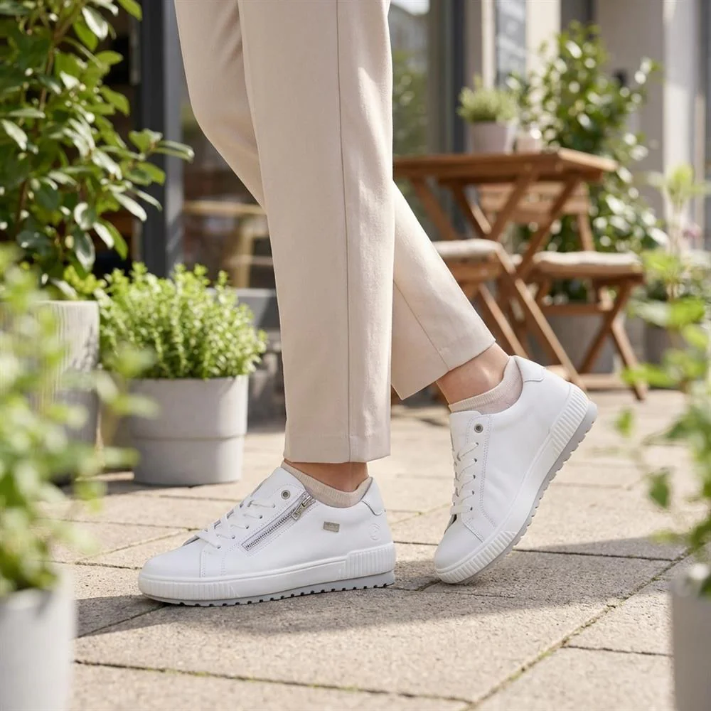 Remonte Leather Shower Resistant Trainers - DRS43504 / 328 687 - White - Image 2