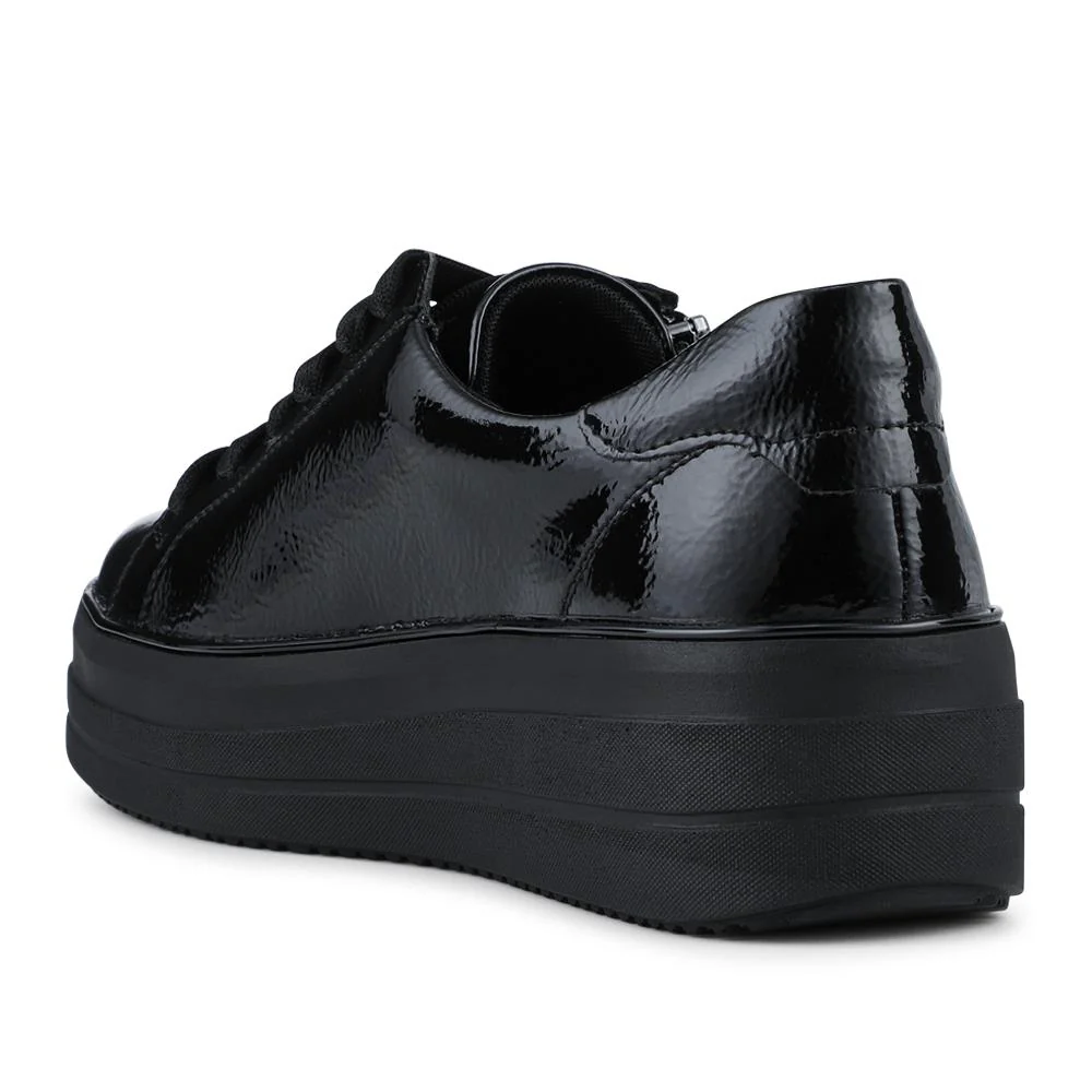 Remonte Leather Zip & Lace Trainers - DRS42505 / 327 736 - Black Patent - Image 3