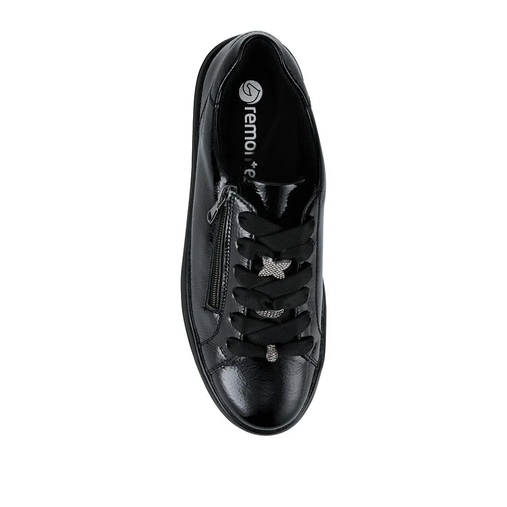 Remonte Leather Zip & Lace Trainers - DRS42505 / 327 736 - Black Patent - Image 4