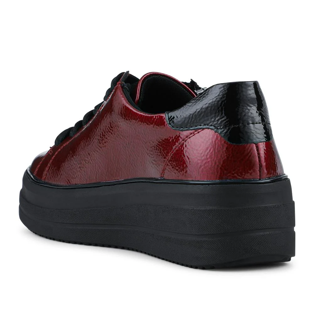 Remonte Leather Zip & Lace Trainers - DRS42505 / 327 736 - Burgundy Patent - Image 3