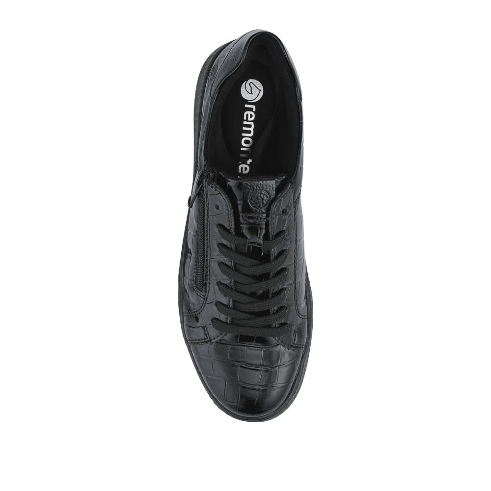 Remonte Patent Leather Zip & Lace Trainers - DRS42501 / 327 734 - Black Croc - Image 4