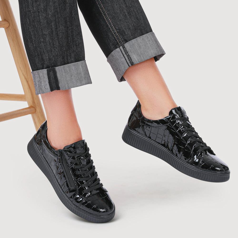 Remonte Patent Leather Zip & Lace Trainers - DRS42501 / 327 734 - Black Croc - Image 5
