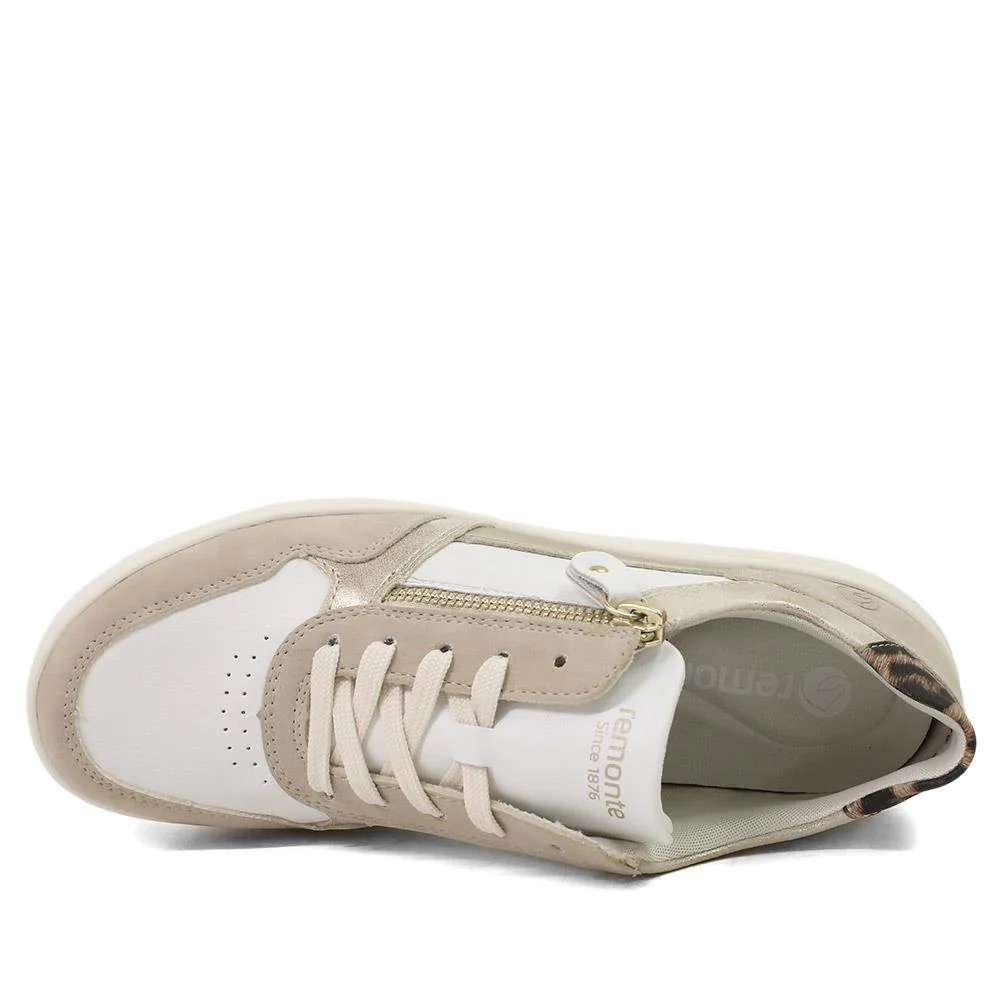 Remonte Shower Resistant Leather Zipped Trainers - DRS43509 / 328 689 - Beige Multi - Image 5