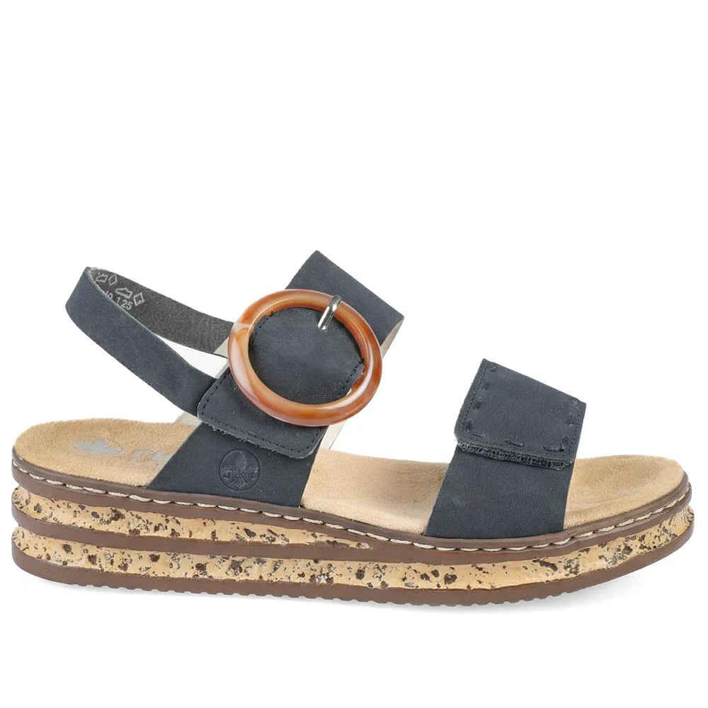 Rieker Adjustable Fasten Sandals with Faux Buckle - RKR43577 / 329 208 - Navy - Image 2