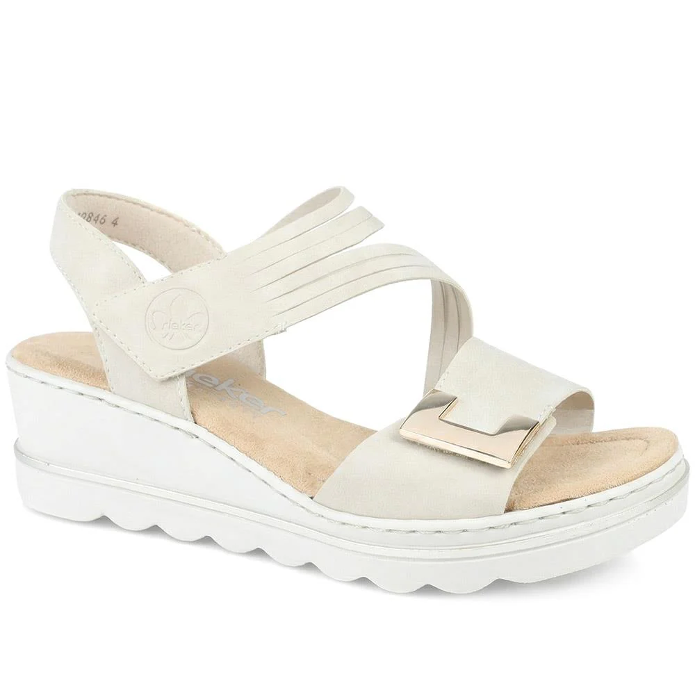 Rieker Adjustable Fasten Wedge Sandals - RKR43574 / 329 204 - Beige