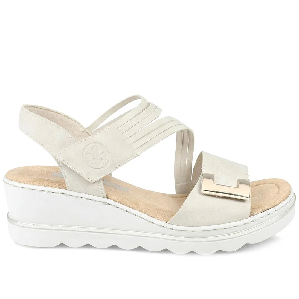 Rieker Adjustable Fasten Wedge Sandals - RKR43574 / 329 204 - Beige - Image 2