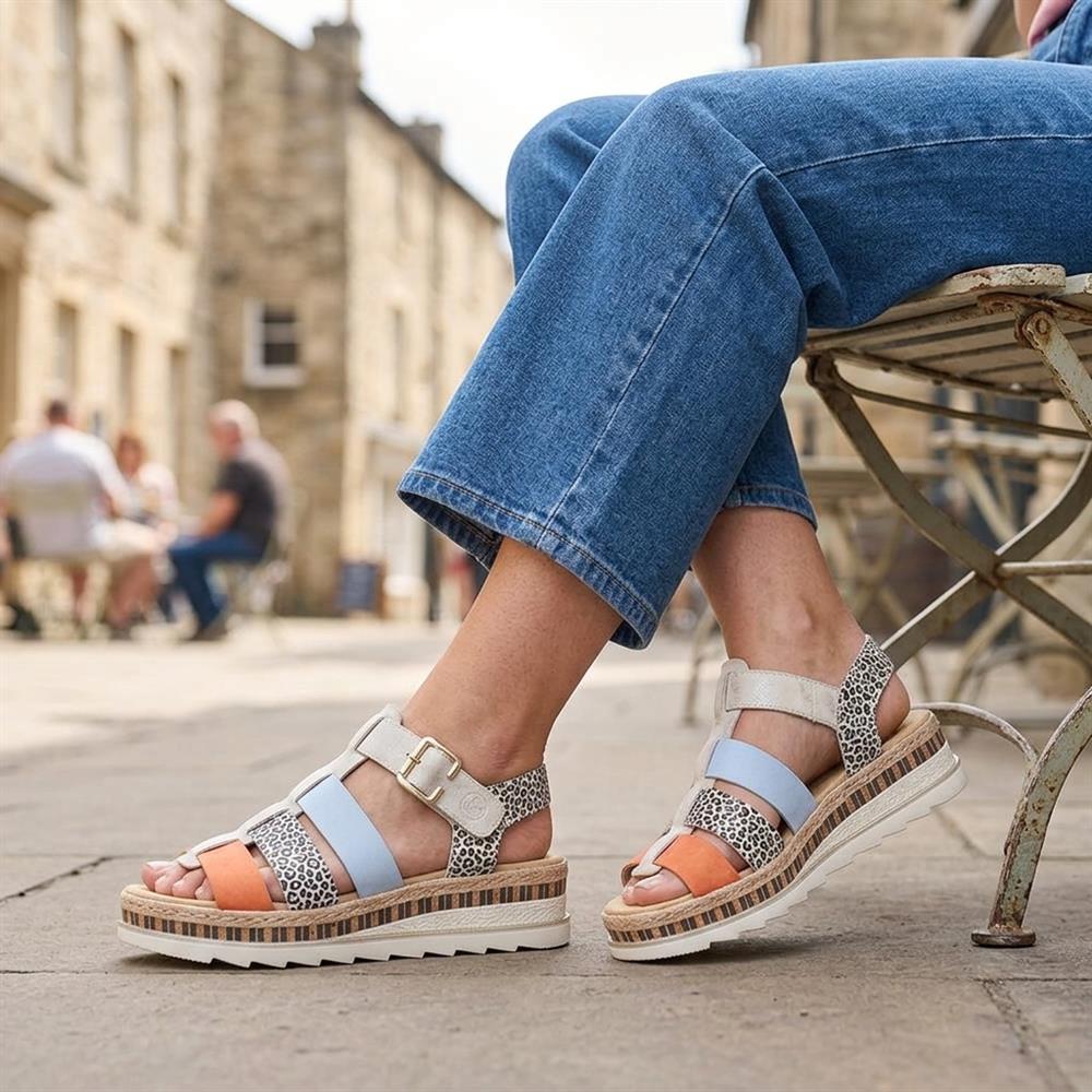 Rieker Antistress Platform Sandals - RKR43582 / 329 451 - Beige Multi - Image 2