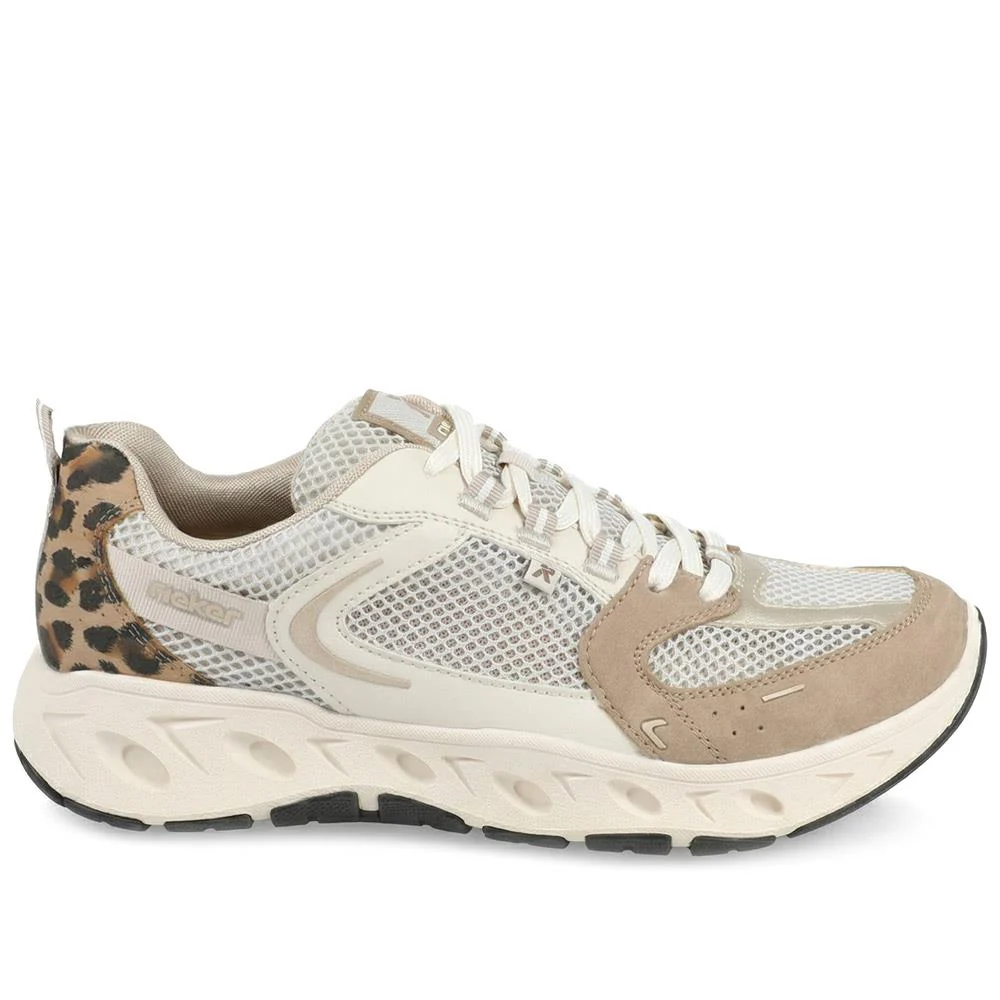 Rieker Breathable Lace Up Trainers - RKR43527 / 328 779 - Beige Multi - Image 2