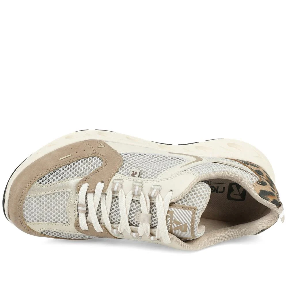 Rieker Breathable Lace Up Trainers - RKR43527 / 328 779 - Beige Multi - Image 4