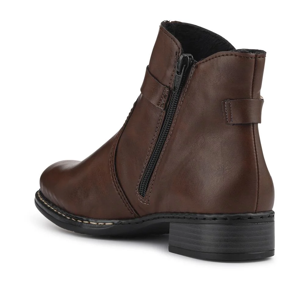 Rieker Buckle-Detail Flat-Heeled Ankle Boots - RKR42511 / 327 797 - Brown - Image 3