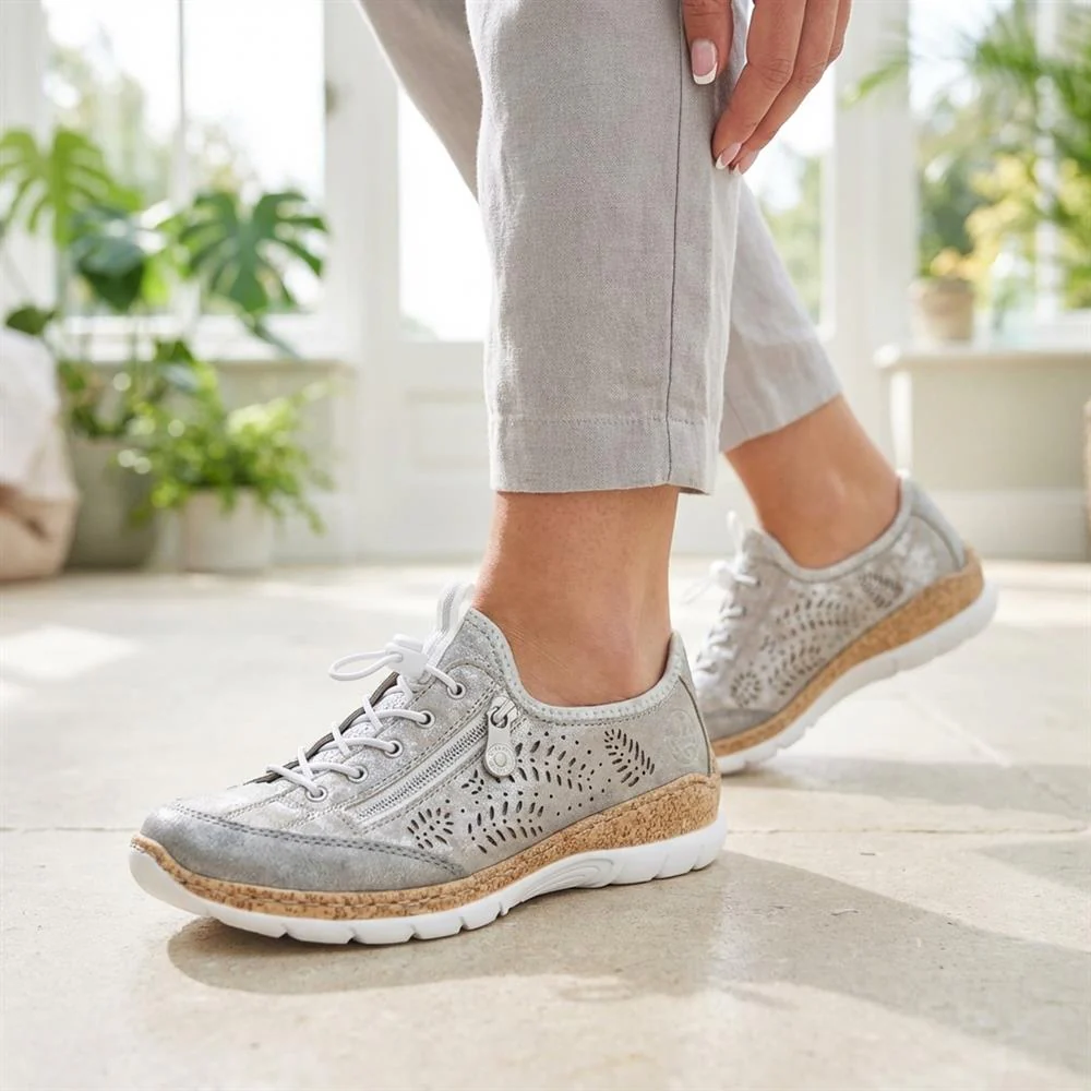 Rieker Bungee Lace & Zip Trainers - RKR43007 / 328 772 - Grey - Image 2