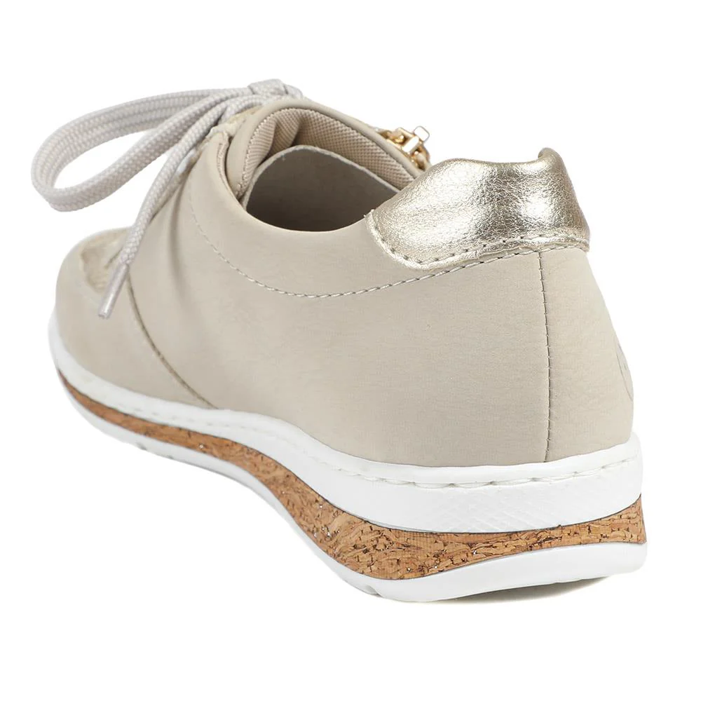 Rieker Casual Leather Zip & Lace Trainers - RKR43005 / 328 904 - Beige - Image 4