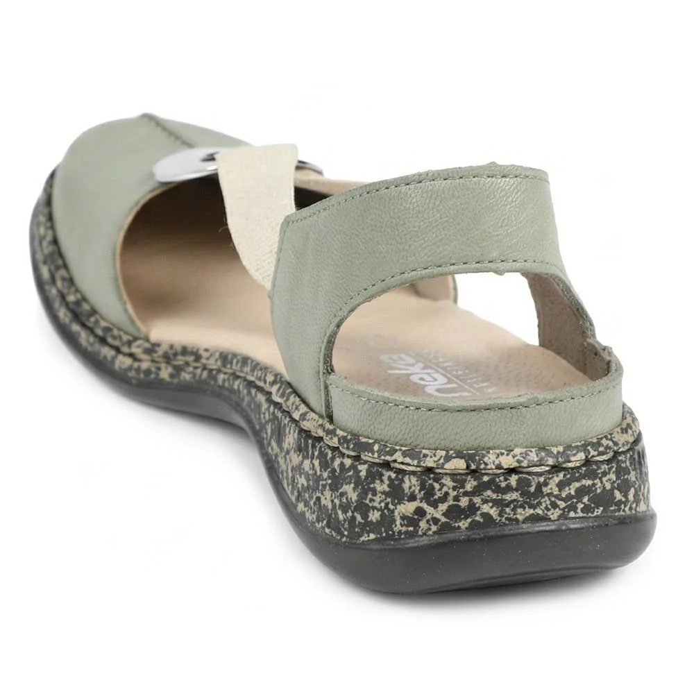Rieker Daiselda Leather Closed Toe Sandals - RKR43004 / 328 761 - Sage - Image 3
