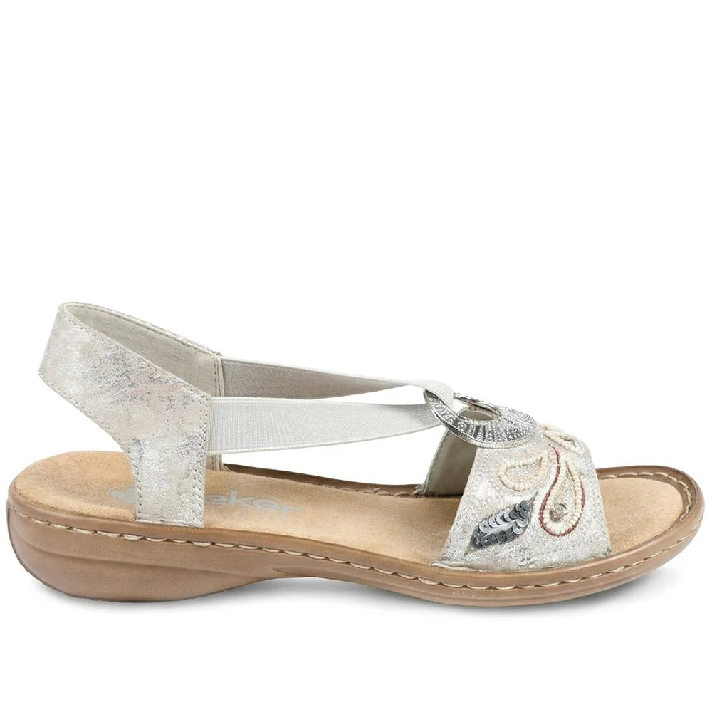 Rieker Elasticated Embellished Sandals - RKR43002 / 328 762 - Metallic - Image 2