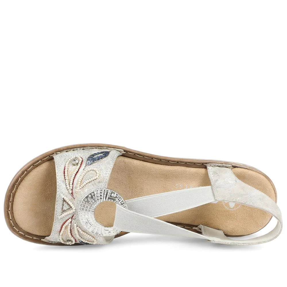 Rieker Elasticated Embellished Sandals - RKR43002 / 328 762 - Metallic - Image 4