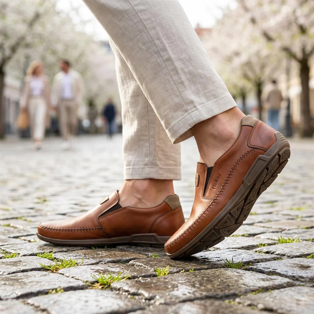 Rieker Leather Elasticated Slip On Shoes - RKR43018 / 328 827 - Tan - Image 2