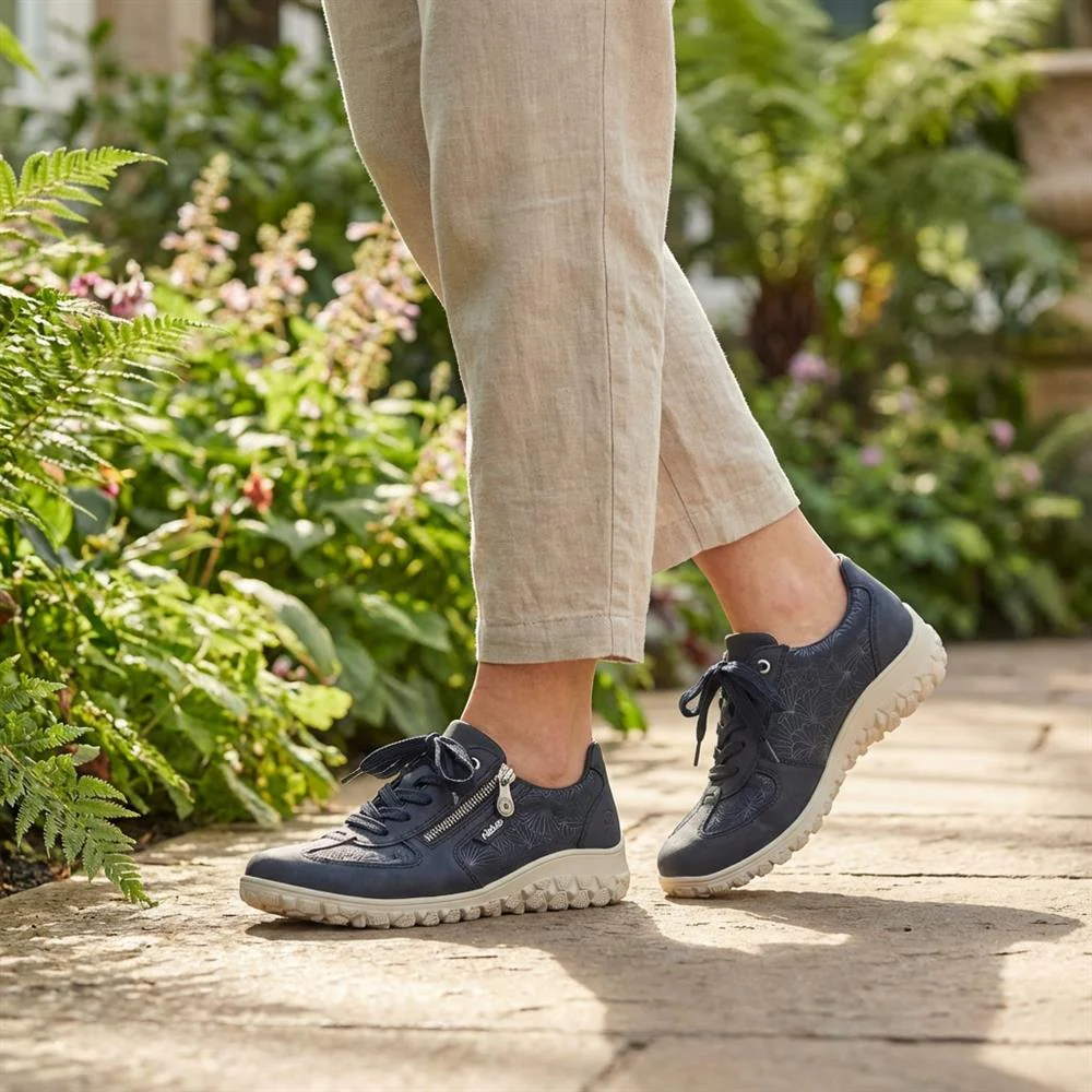 Rieker Extra Wide Lace & Zip Fasten Trainers - RKR43544 / 328 777 - Navy - Image 2