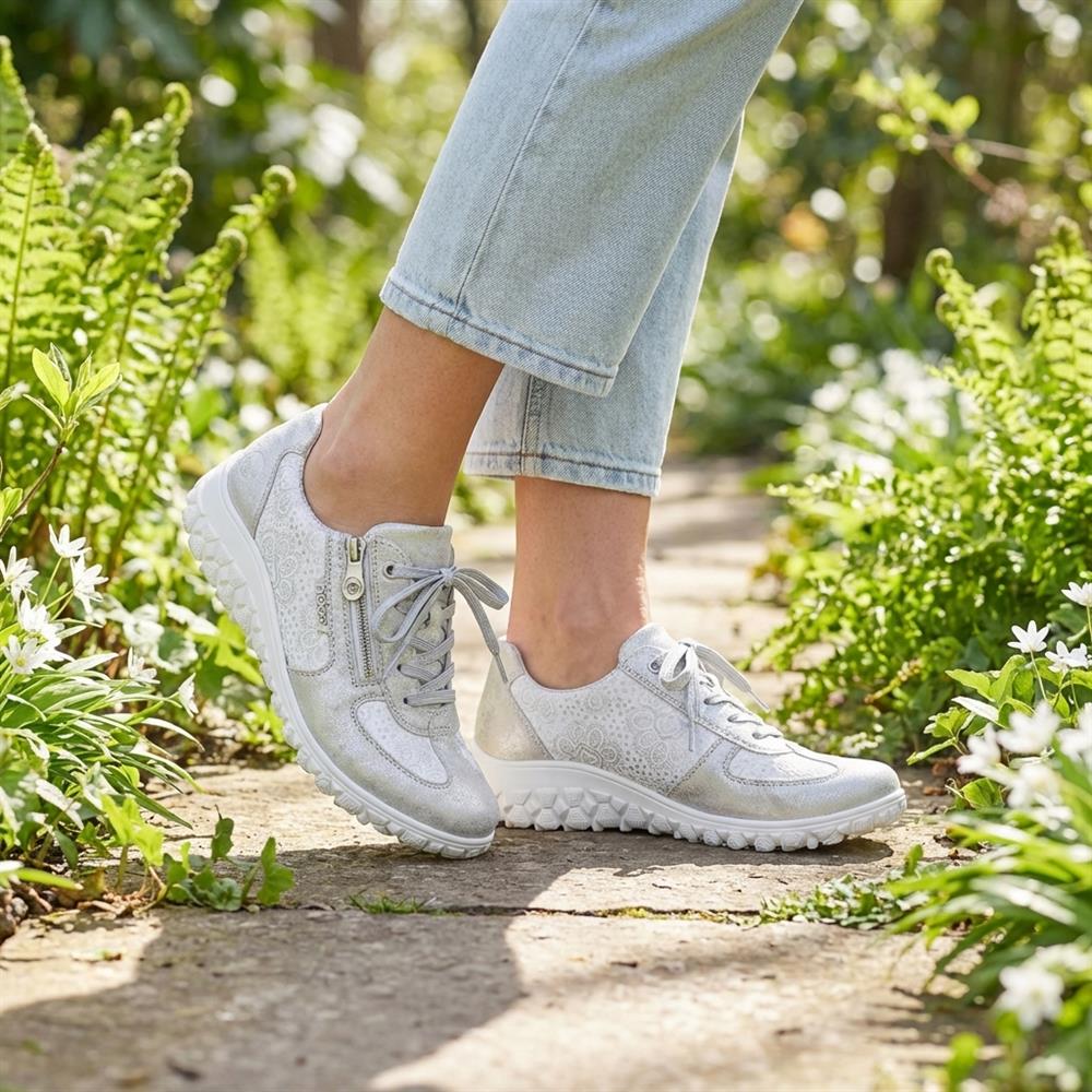 Rieker Extra Wide Lace & Zip Fasten Trainers - RKR43544 / 328 777 - Silver - Image 2