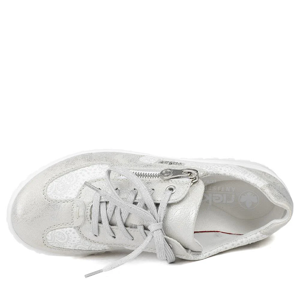 Rieker Extra Wide Lace & Zip Fasten Trainers - RKR43544 / 328 777 - Silver - Image 5