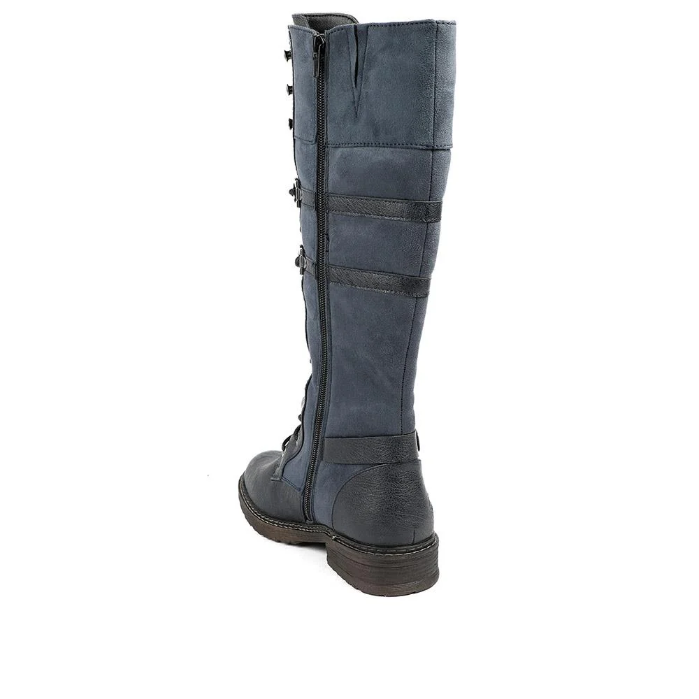 Rieker Lace & Zip Long Boots - RKR42547 / 328 187 - Blue - Image 3