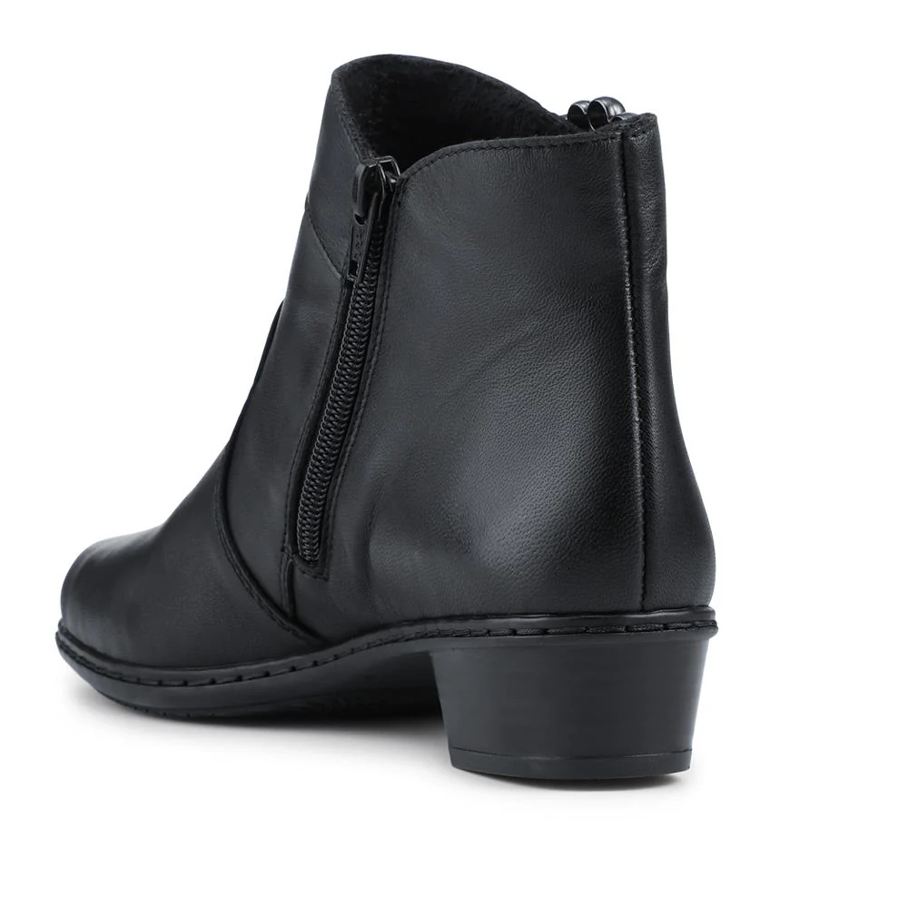 Rieker Leather Block Heel Ankle Boots - RKR42535 / 327 698 - Black - Image 3
