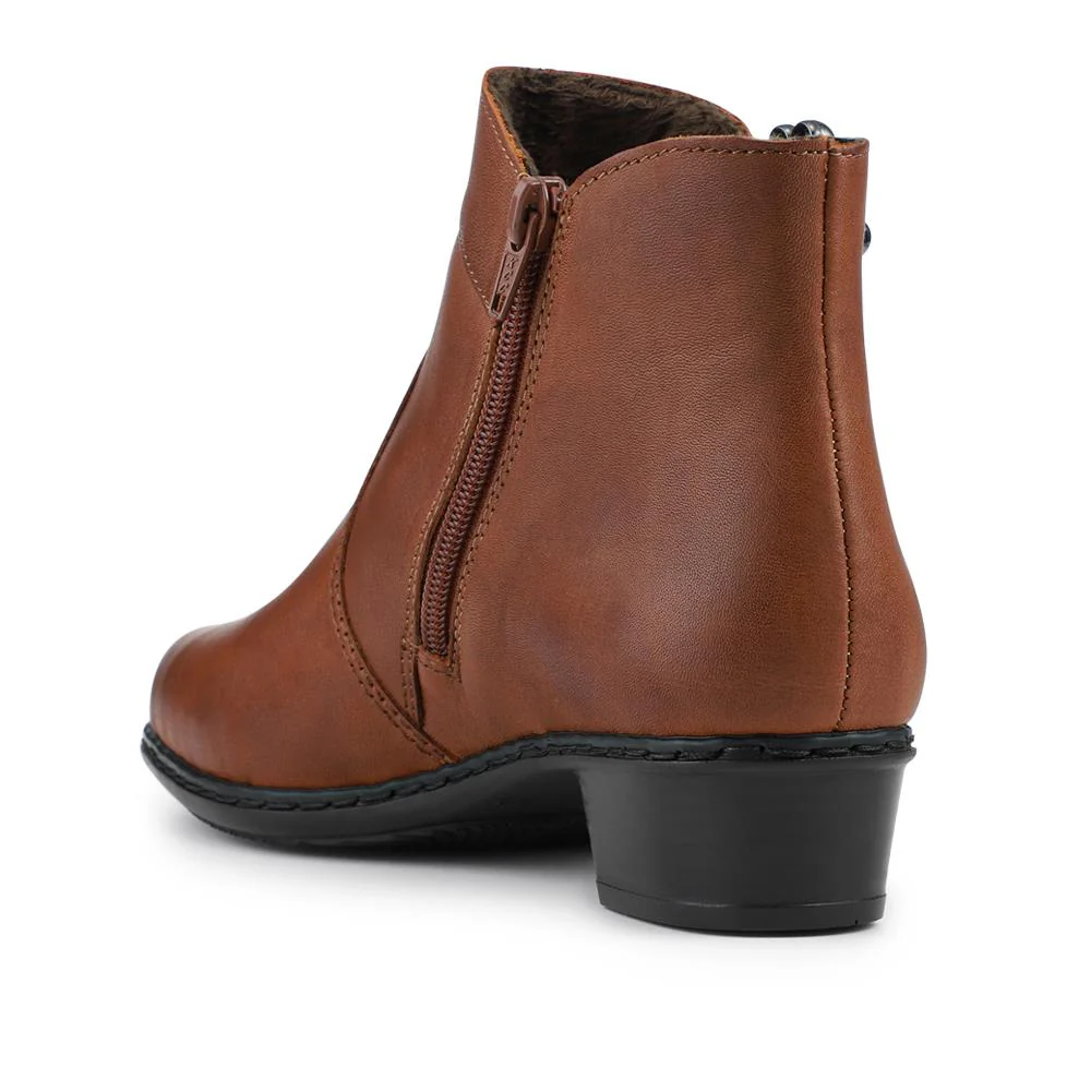 Rieker Leather Block Heel Ankle Boots - RKR42535 / 327 698 - Tan - Image 3