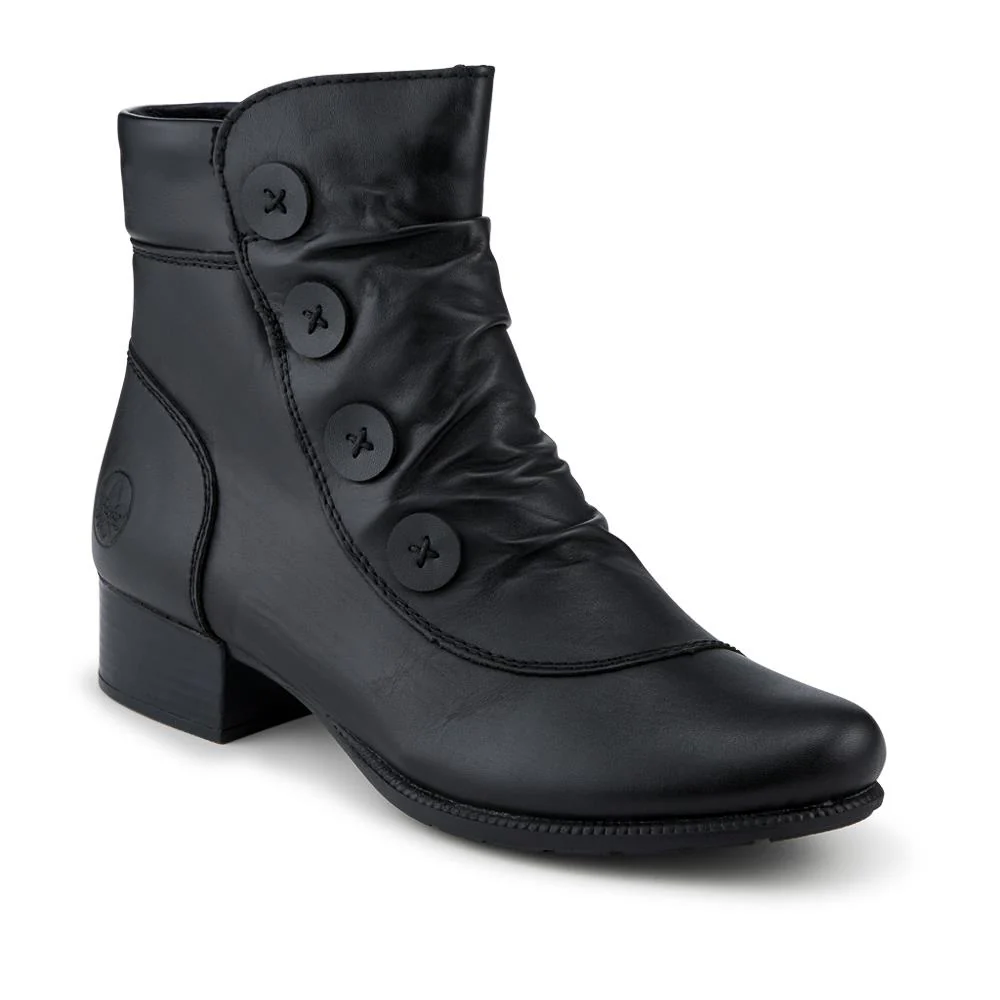 Rieker Leather Buttoned Ankle Boots - RKR42549 / 328 203 - Black