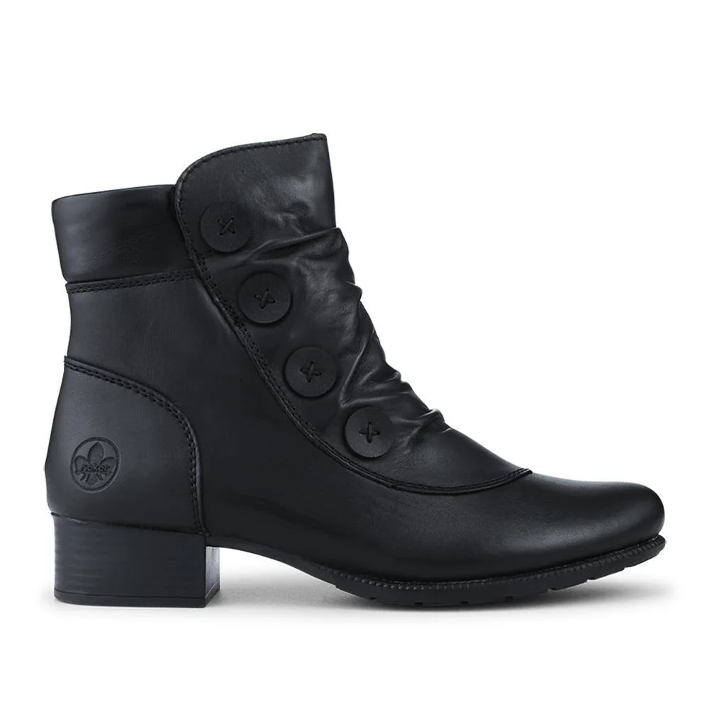 Rieker Leather Buttoned Ankle Boots - RKR42549 / 328 203 - Black - Image 2