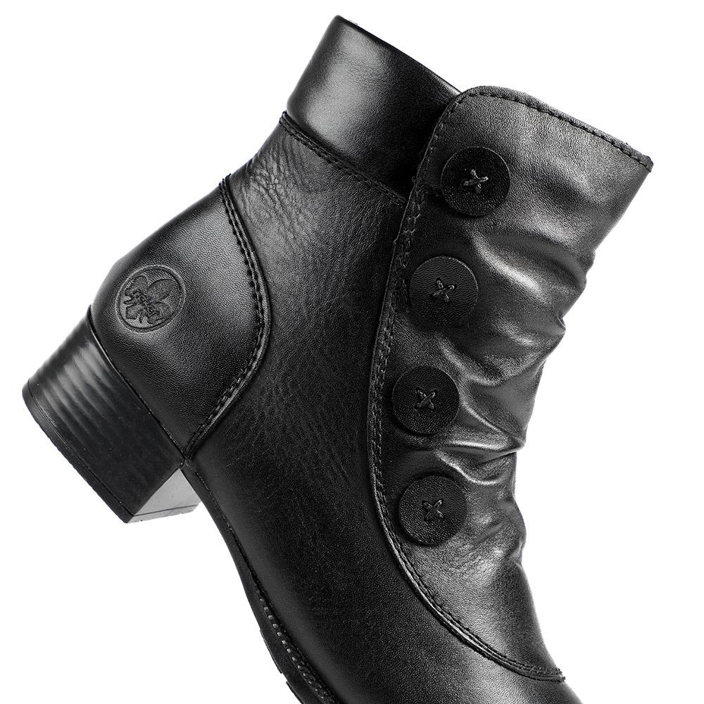 Rieker Leather Buttoned Ankle Boots - RKR42549 / 328 203 - Black - Image 5