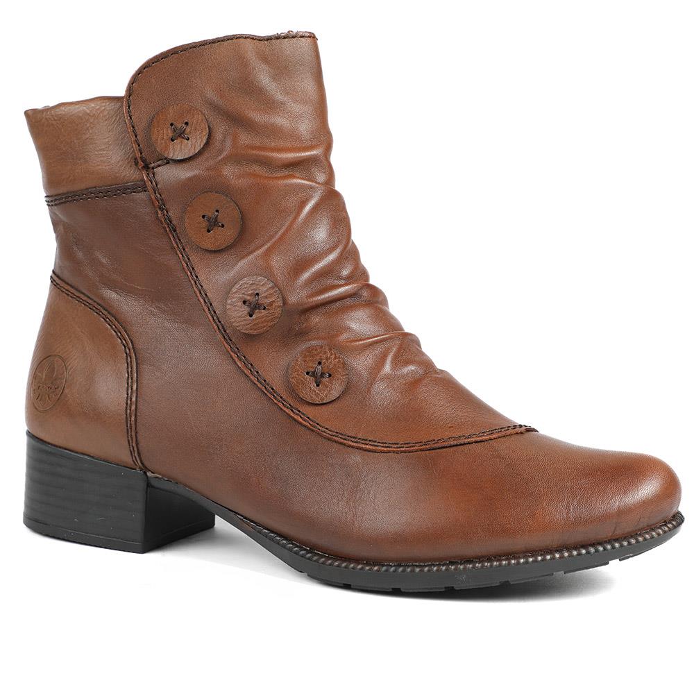 Rieker Leather Buttoned Ankle Boots - RKR42549 / 328 203 - Brown