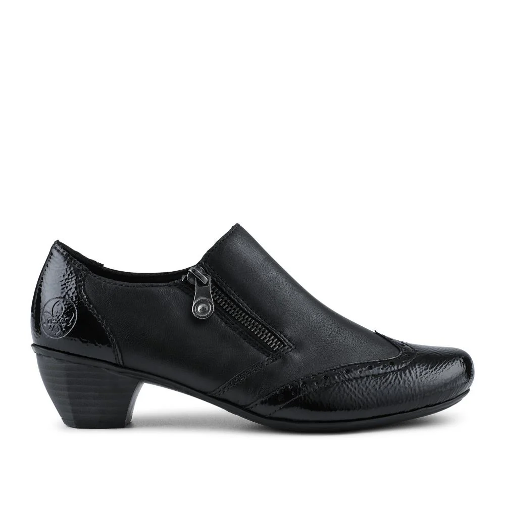 Rieker Leather Heeled Slip-On Shoes - RKR42522 / 327 688 - Black - Image 2