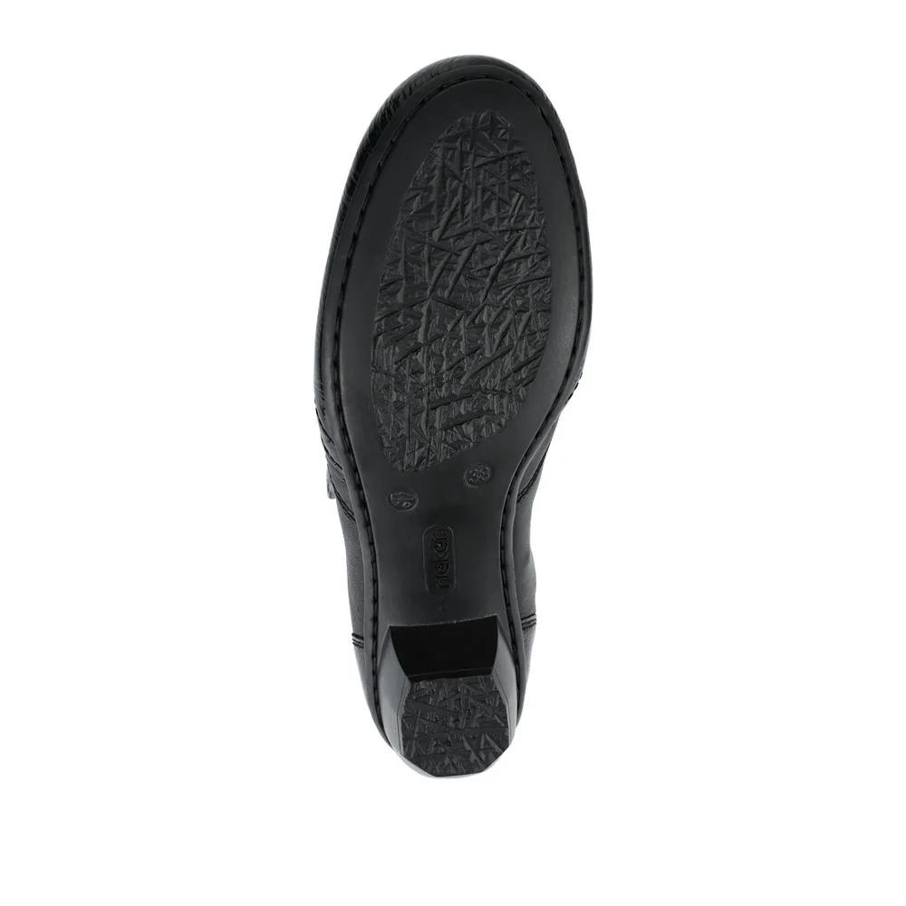 Rieker Leather Heeled Slip-On Shoes - RKR42522 / 327 688 - Black - Image 5