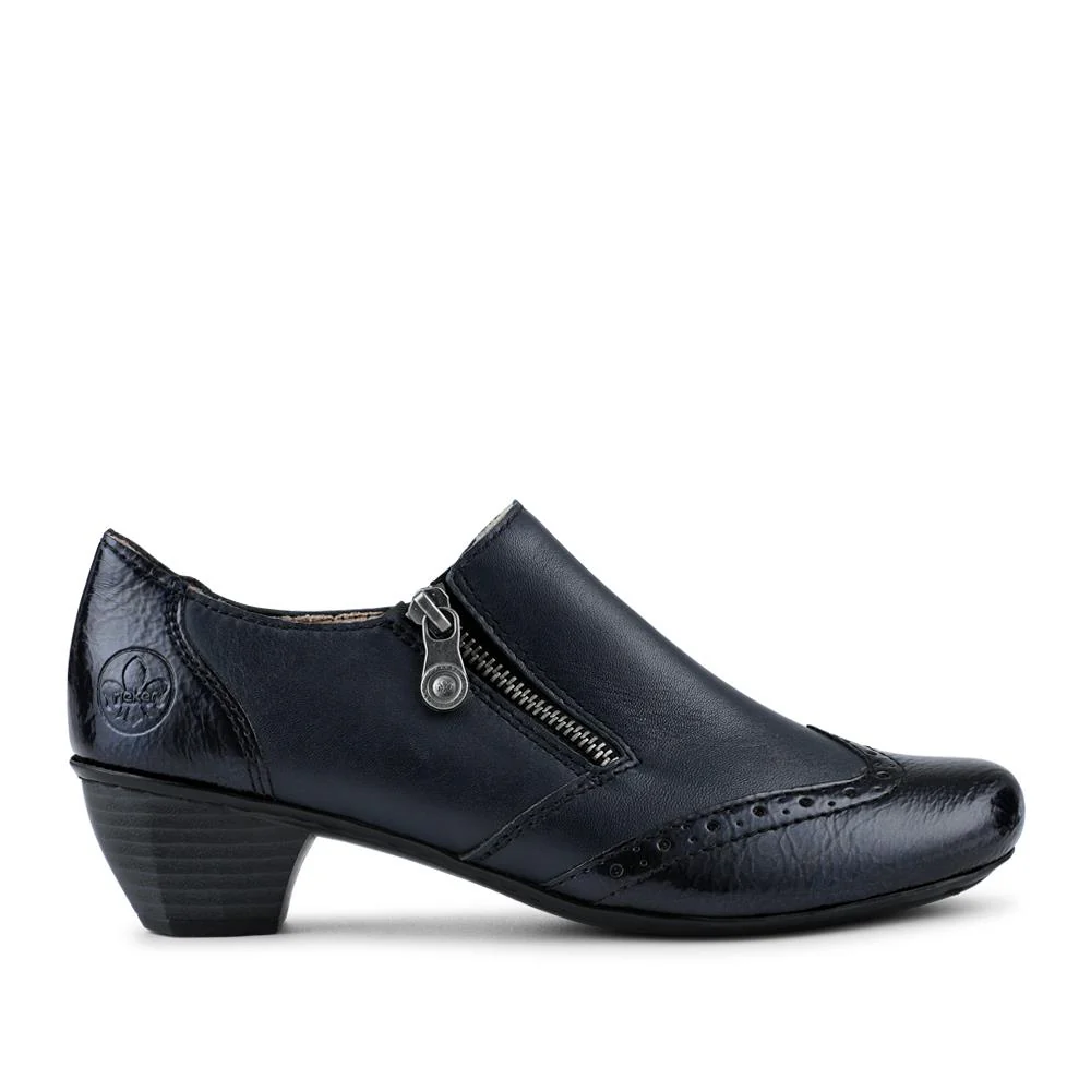 Rieker Leather Heeled Slip-On Shoes - RKR42522 / 327 688 - Navy - Image 2