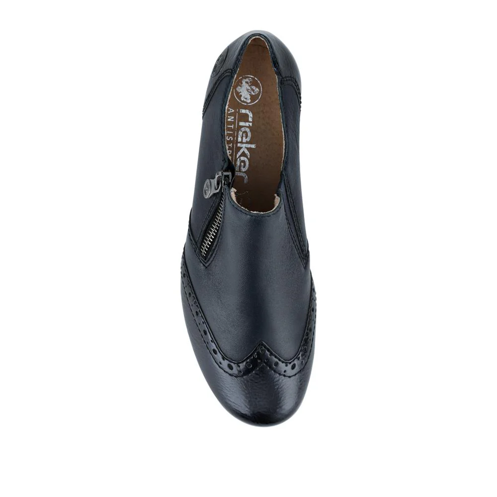 Rieker Leather Heeled Slip-On Shoes - RKR42522 / 327 688 - Navy - Image 4