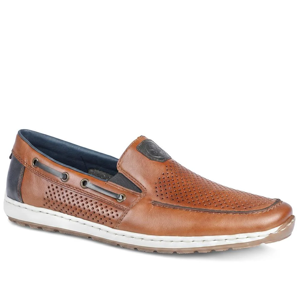 Rieker Leather Slip On Deck Shoes - RKR43588 / 329 541 - Tan