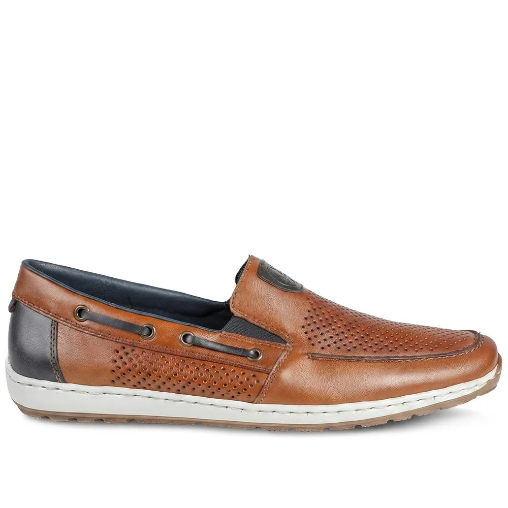 Rieker Leather Slip On Deck Shoes - RKR43588 / 329 541 - Tan - Image 2