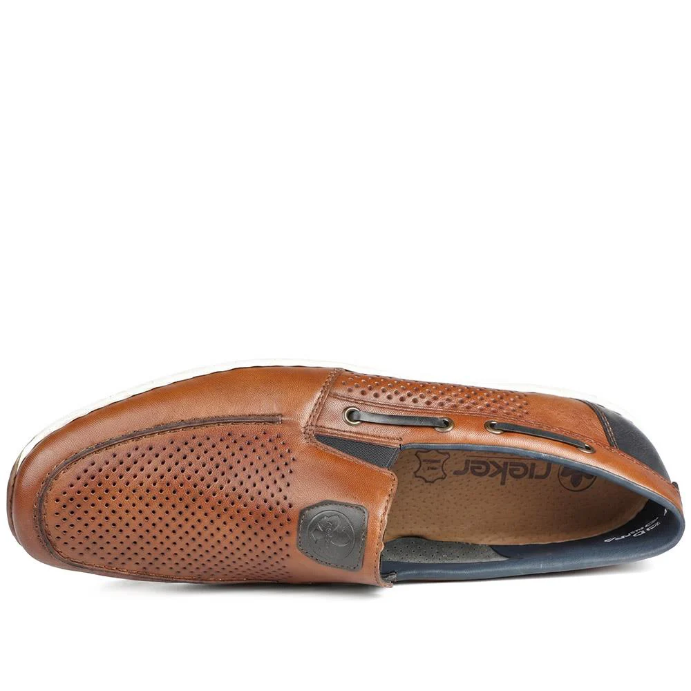 Rieker Leather Slip On Deck Shoes - RKR43588 / 329 541 - Tan - Image 4