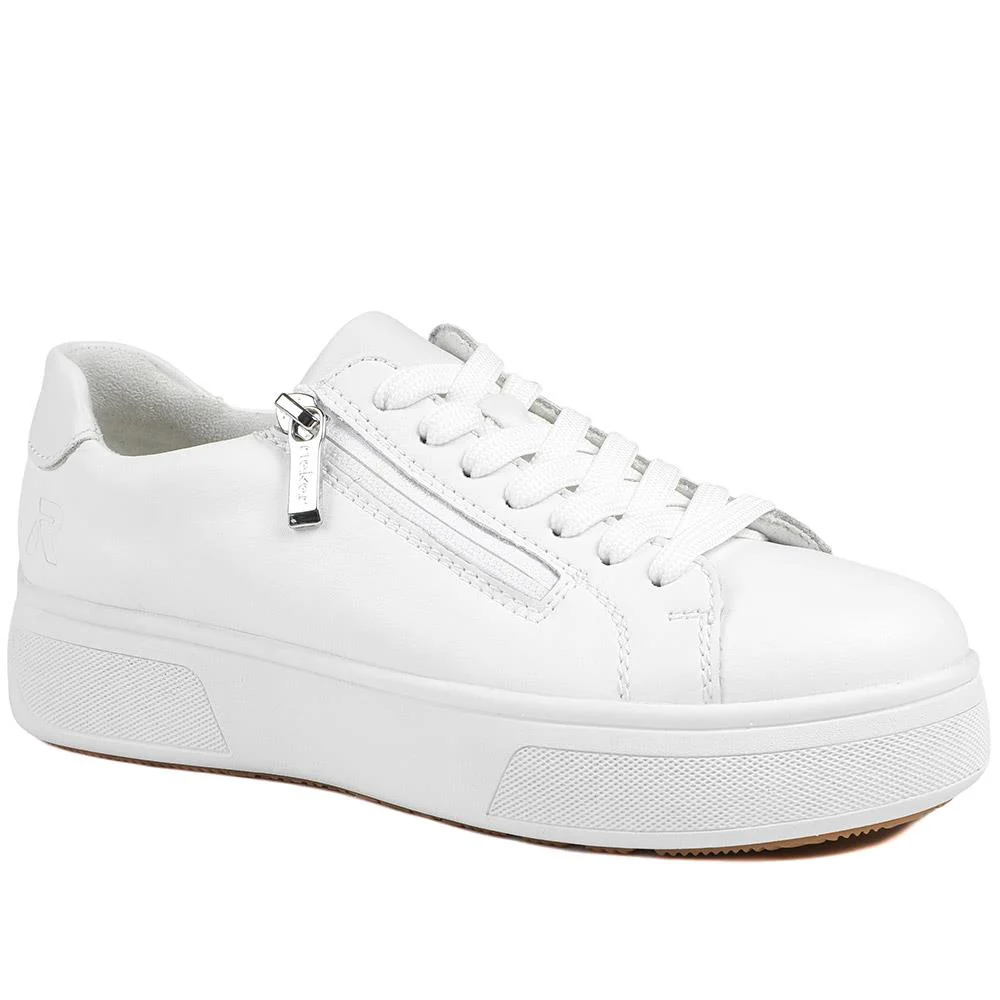 Rieker Leather Zip & Lace Platform Trainers - RKR43539 / 328 768 - White