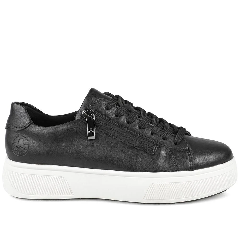 Rieker Leather Zip & Lace Platform Trainers - RKR43539 / 328 768 - Black - Image 2