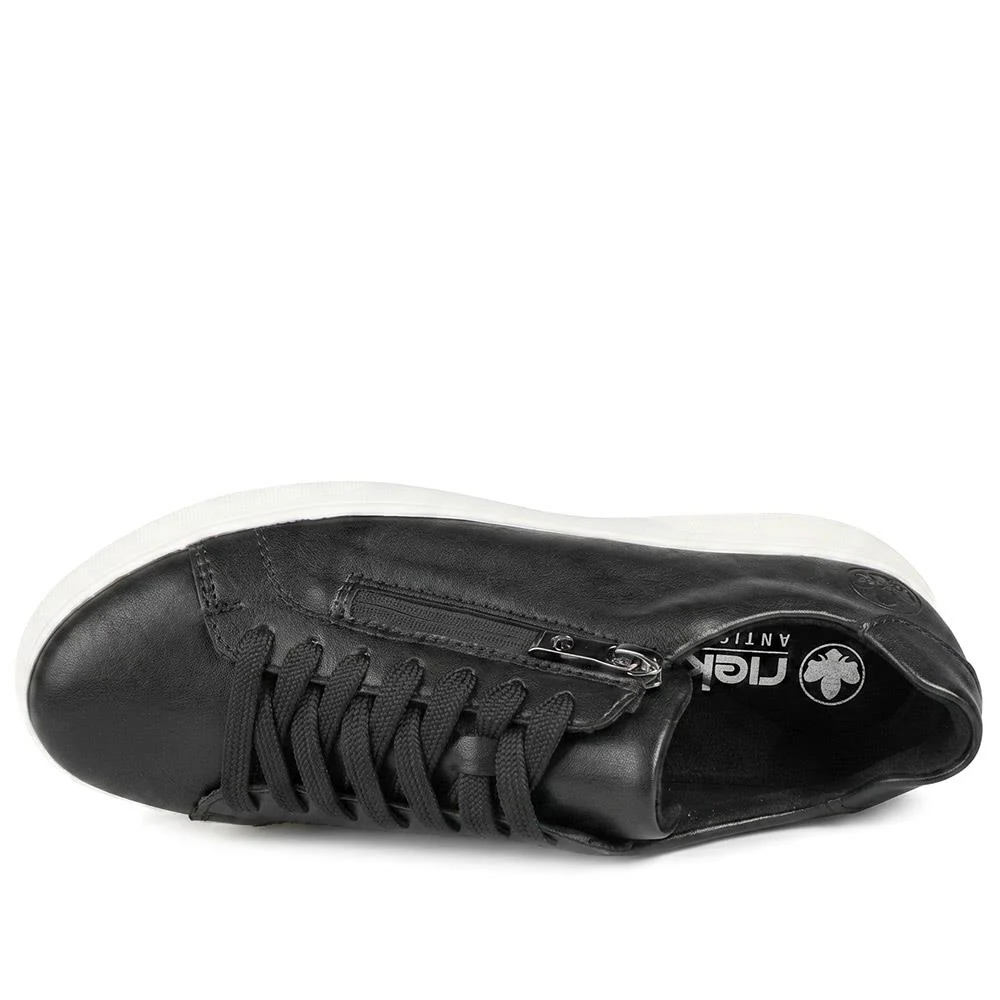 Rieker Leather Zip & Lace Platform Trainers - RKR43539 / 328 768 - Black - Image 4