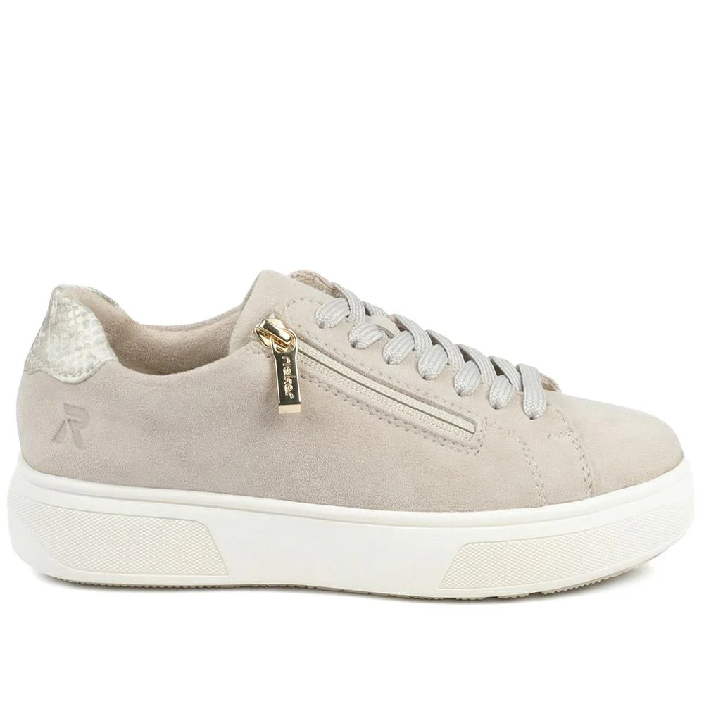 Rieker Leather Zip & Lace Platform Trainers - RKR43539 / 328 768 - Grey - Image 2
