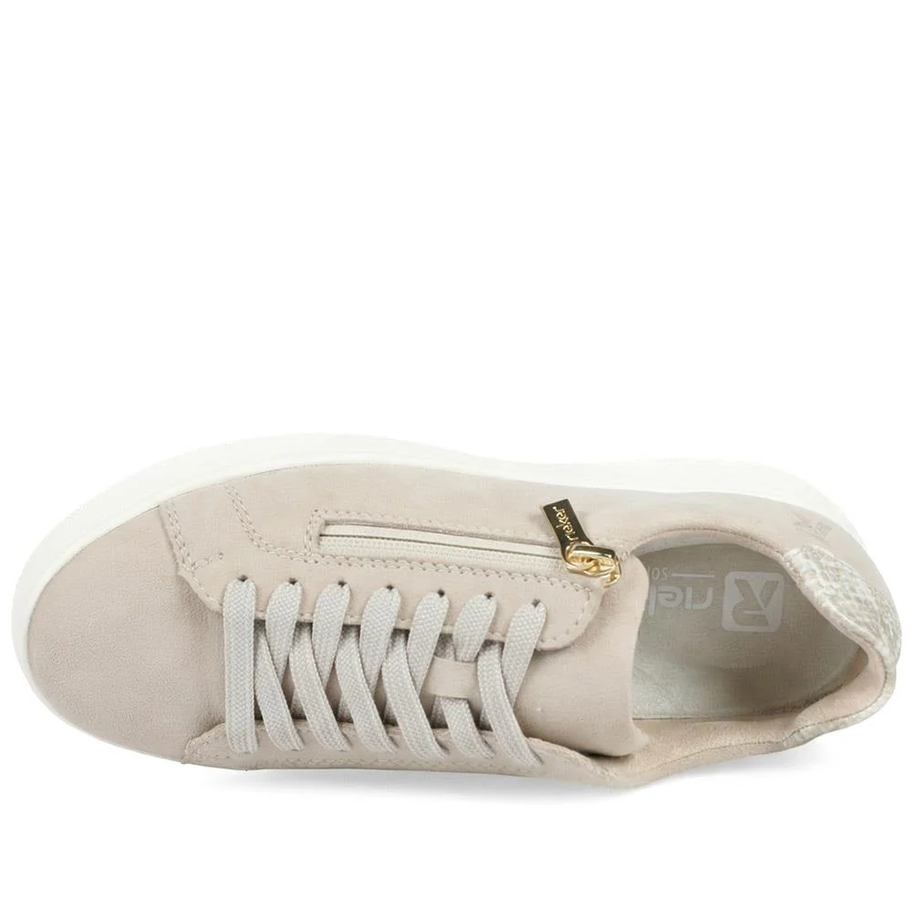 Rieker Leather Zip & Lace Platform Trainers - RKR43539 / 328 768 - Grey - Image 4