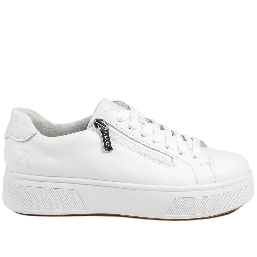 Rieker Leather Zip & Lace Platform Trainers - RKR43539 / 328 768 - White - Image 2