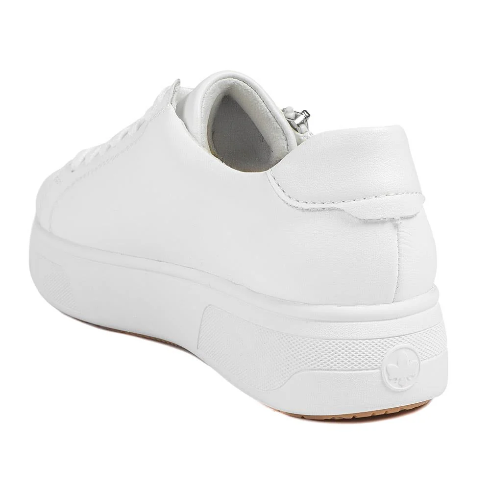 Rieker Leather Zip & Lace Platform Trainers - RKR43539 / 328 768 - White - Image 3
