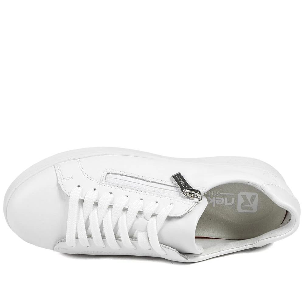Rieker Leather Zip & Lace Platform Trainers - RKR43539 / 328 768 - White - Image 4
