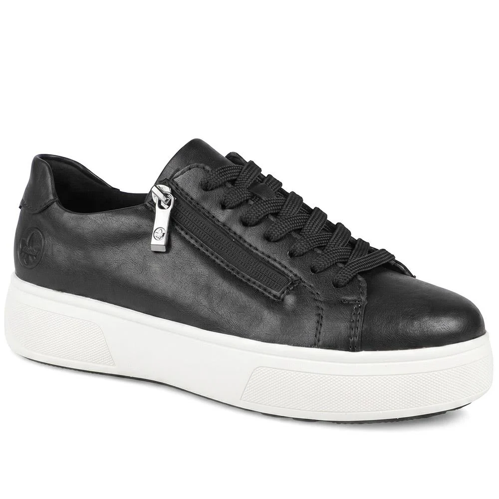 Rieker Leather Zip & Lace Platform Trainers - RKR43539 / 328 768 - Black