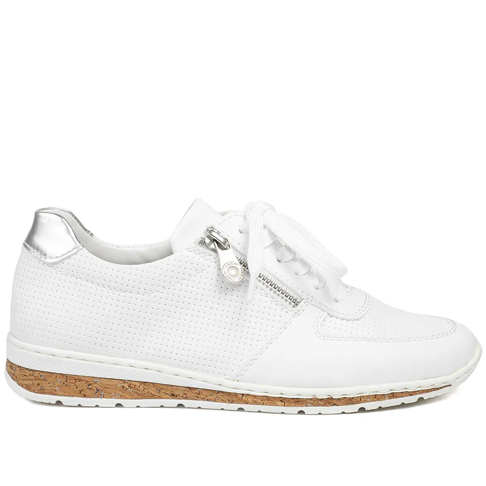 Rieker Leather Zip & Lace Trainers - RKR43006 / 328 905 - White - Image 3