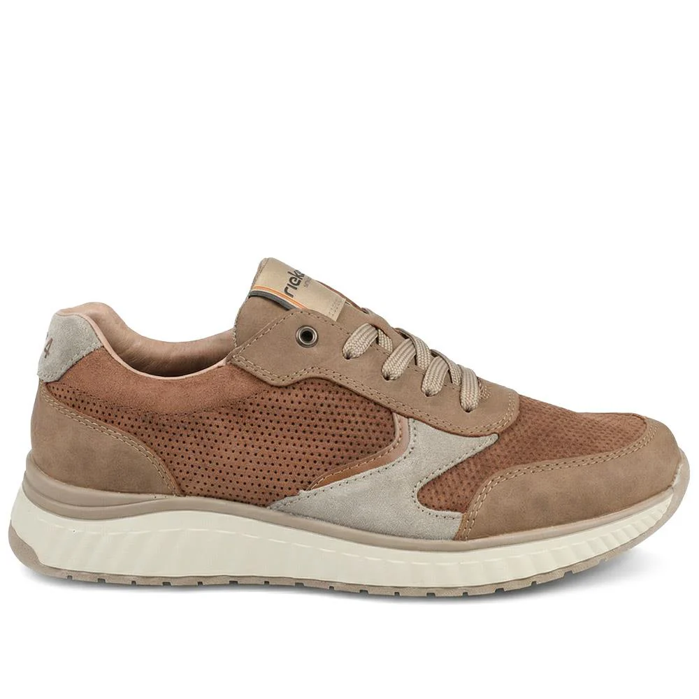 Rieker Leather Zip & Lace Trainers - RKR43512 / 328 771 - Brown - Image 2