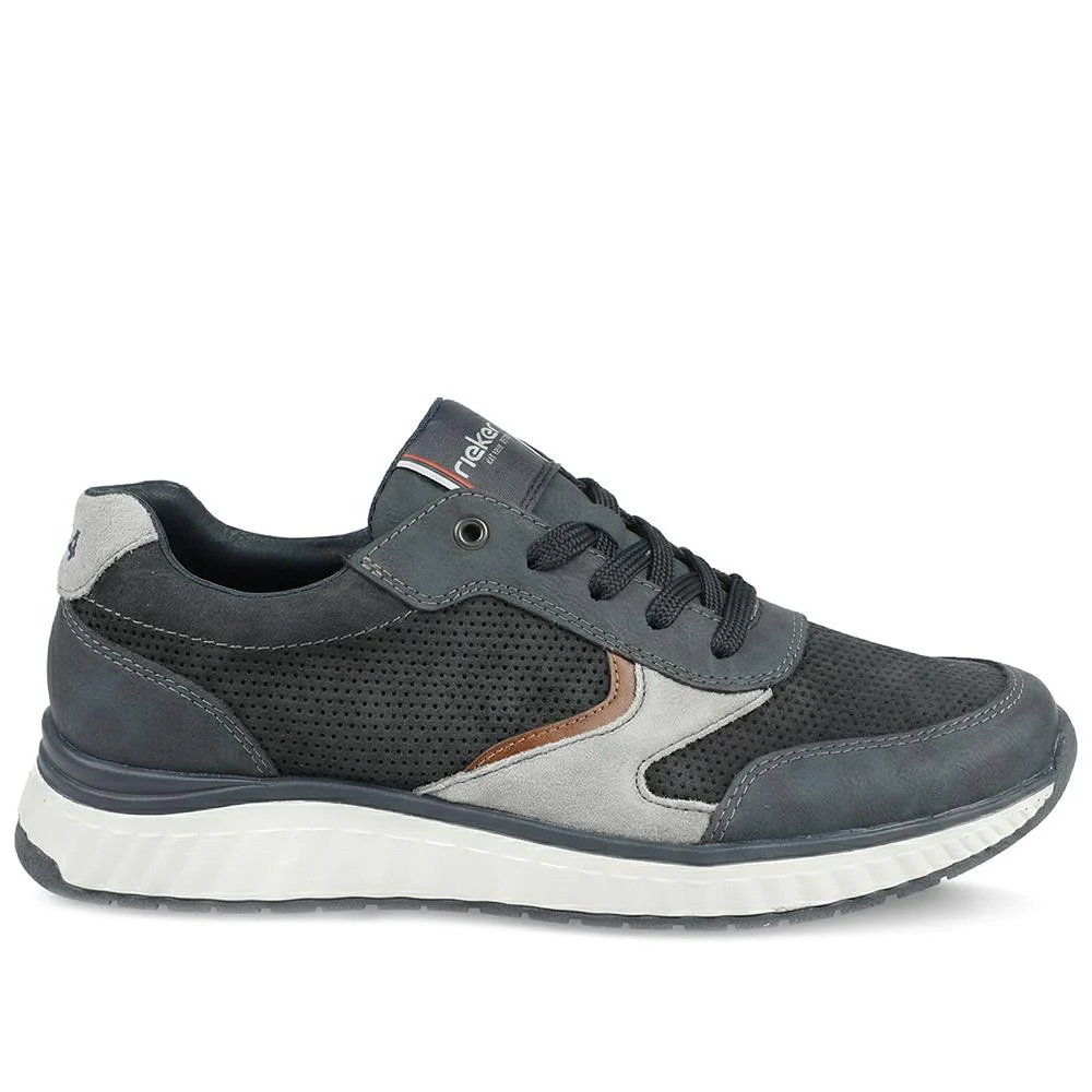Rieker Leather Zip & Lace Trainers - RKR43512 / 328 771 - Navy - Image 2