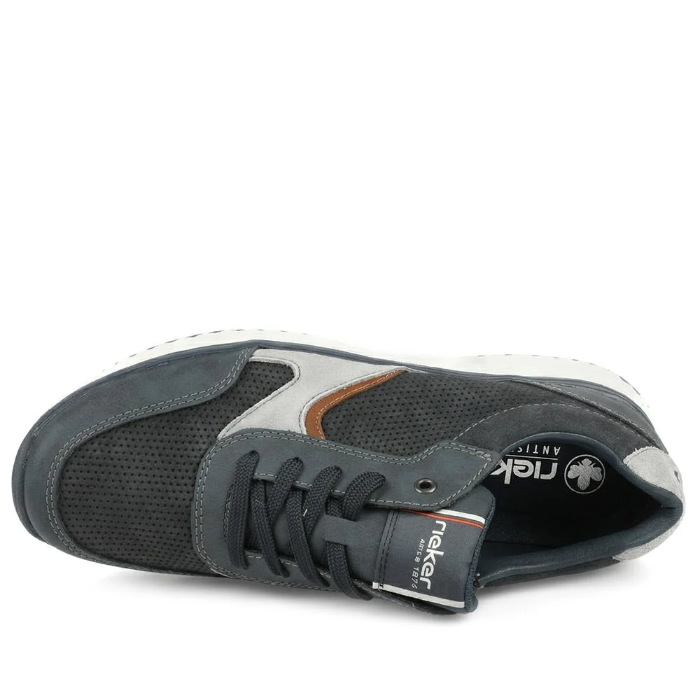 Rieker Leather Zip & Lace Trainers - RKR43512 / 328 771 - Navy - Image 4
